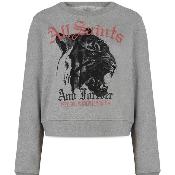ALLSAINTS Forever Tiger Casual Gray Crew Neck Sweatshirt Womans Size 6 - Picture 2 of 3